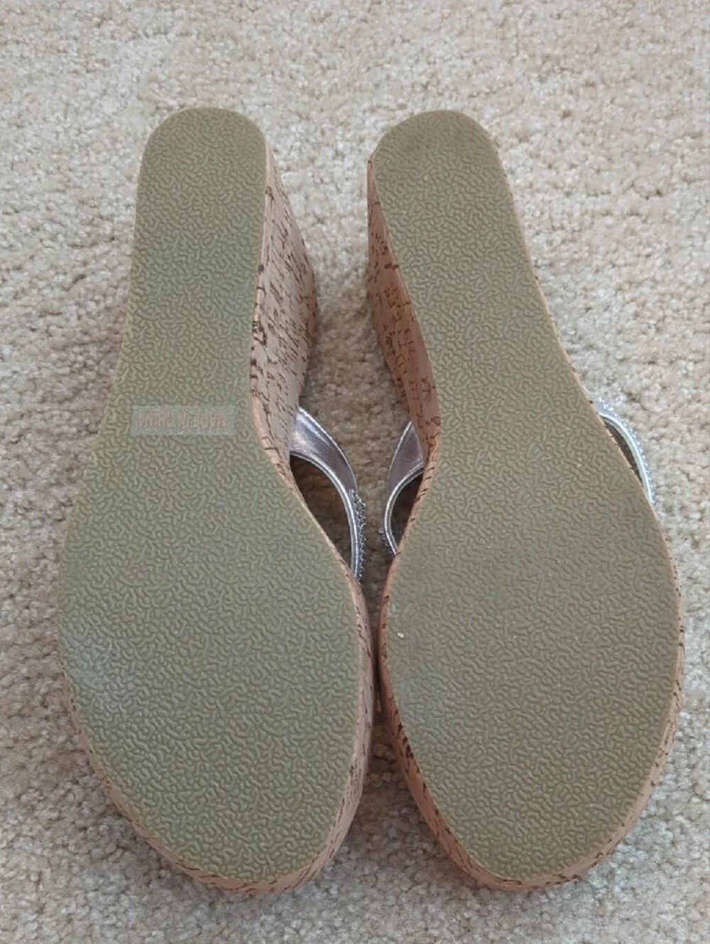 NWOB Silver Rhinestone Wedge Flip-Flops